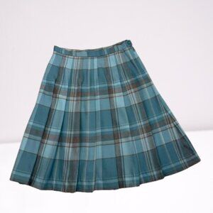 Pendleton 100% Virgin Wool Plaid Pleated Skirt Size 10P Light Teal/Brown